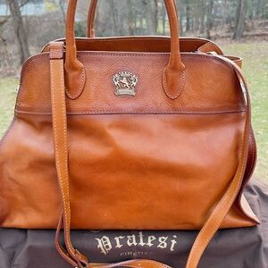 PRATESI GRAN MARGOT GENUINE ITALIAN LEATHER BAG IN COLOR COGNAC